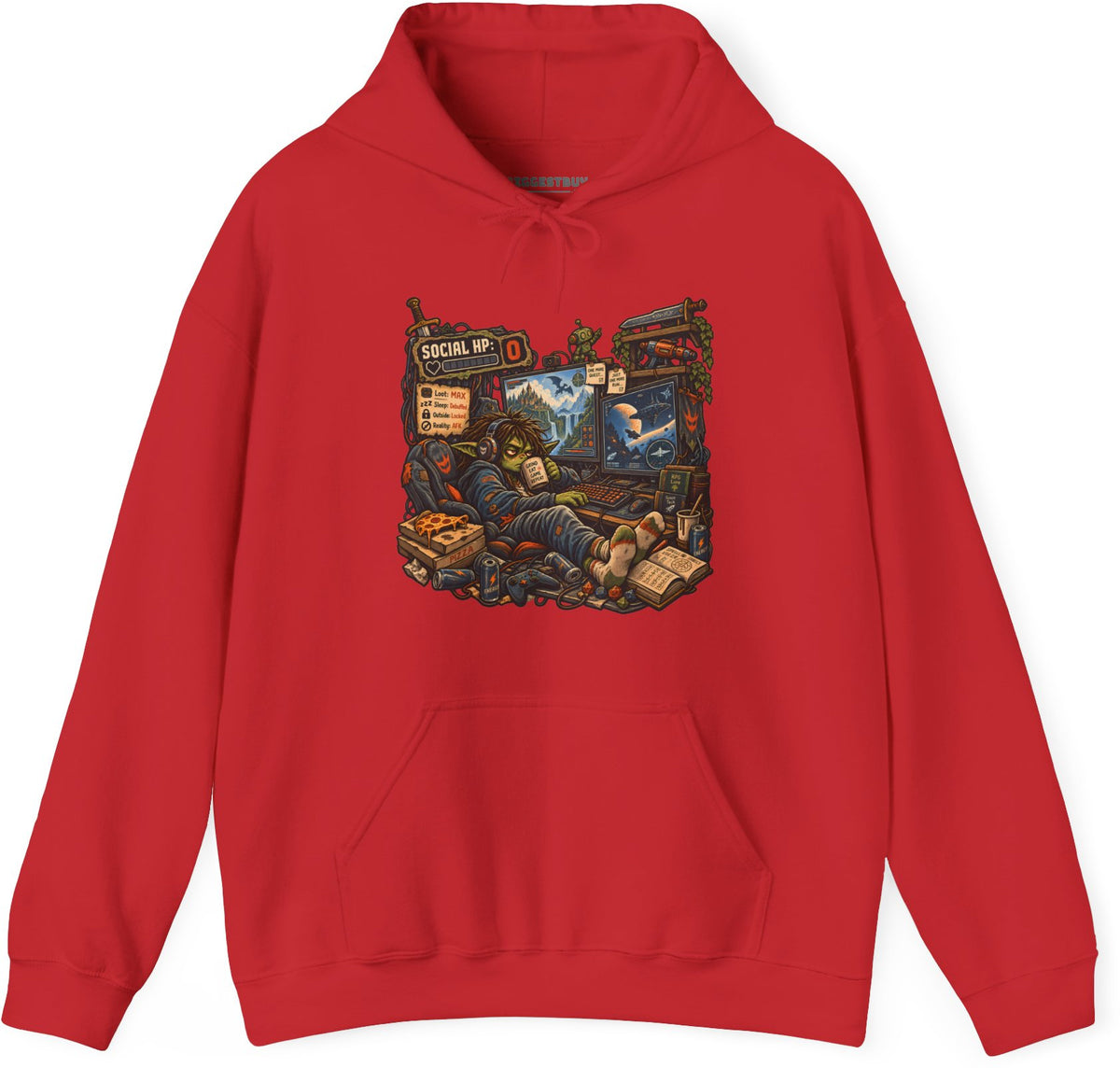Social Zero - Pullover Hoodie in Red, front view