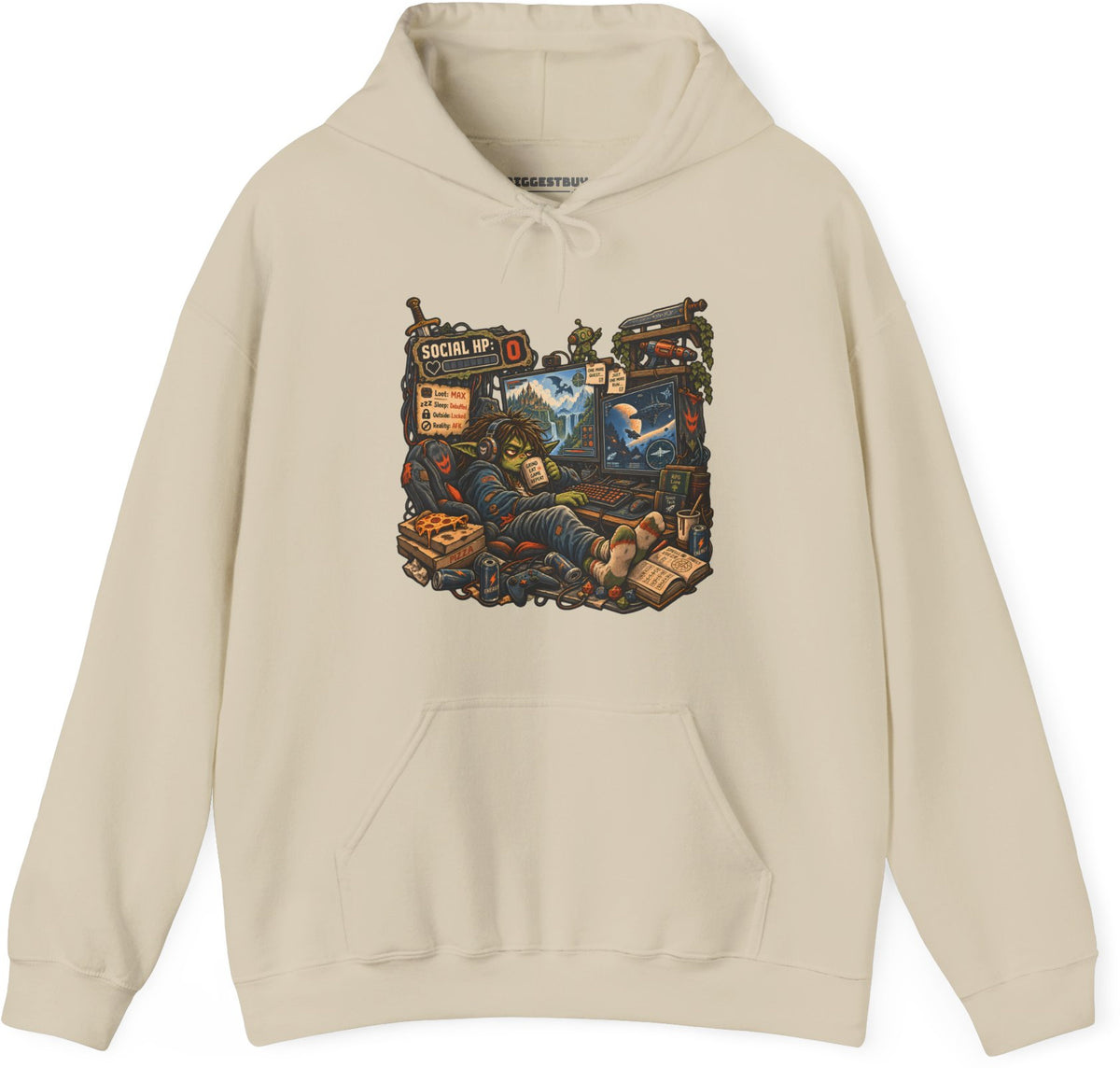 Social Zero - Pullover Hoodie in Sand, front view