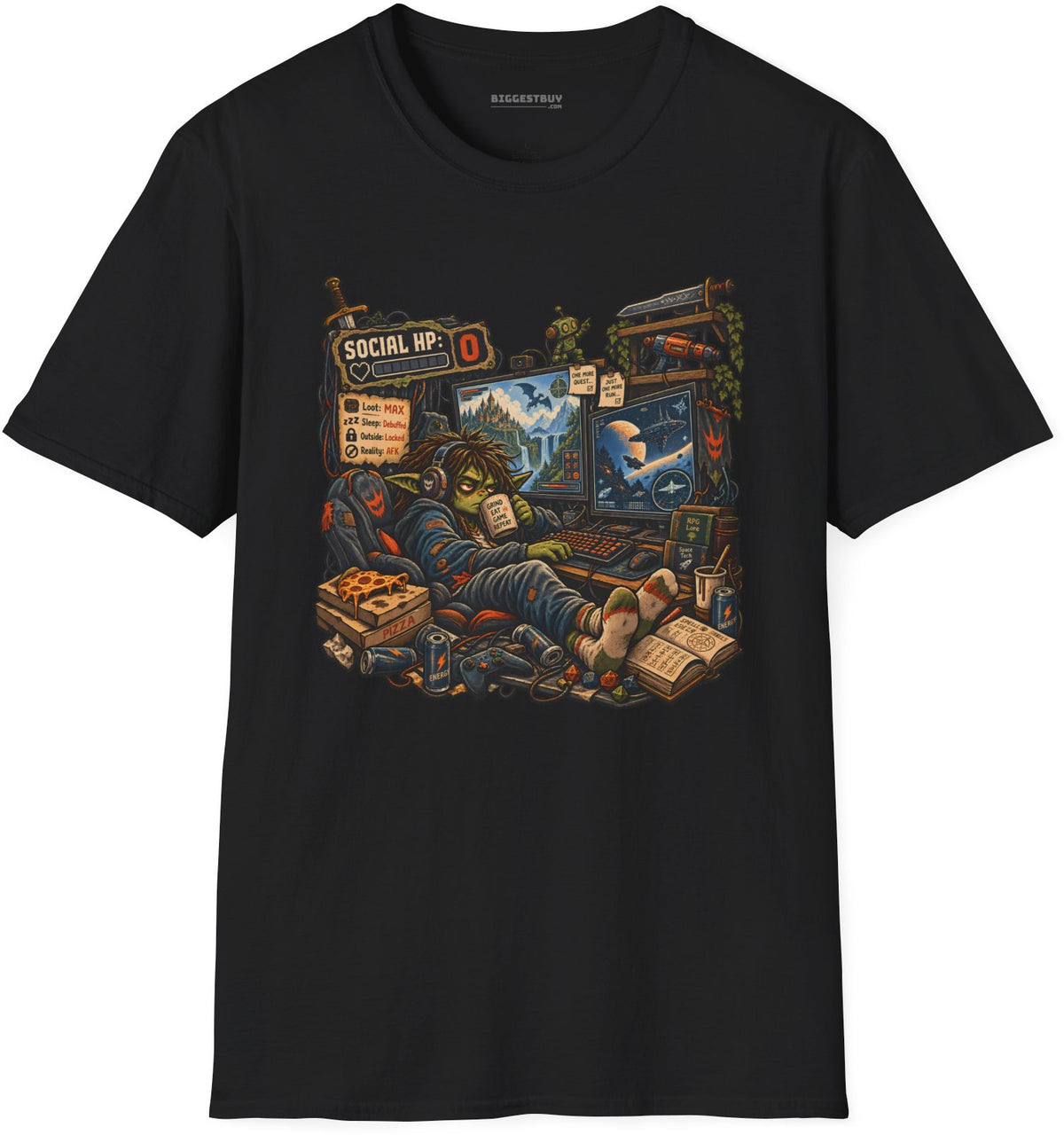 Social Zero - Softstyle T-Shirt in Black, front view
