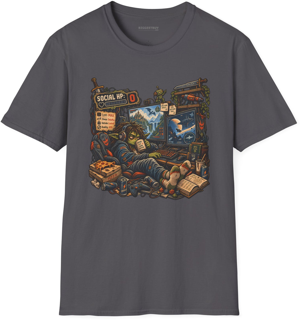 Social Zero - Softstyle T-Shirt in Charcoal, front view