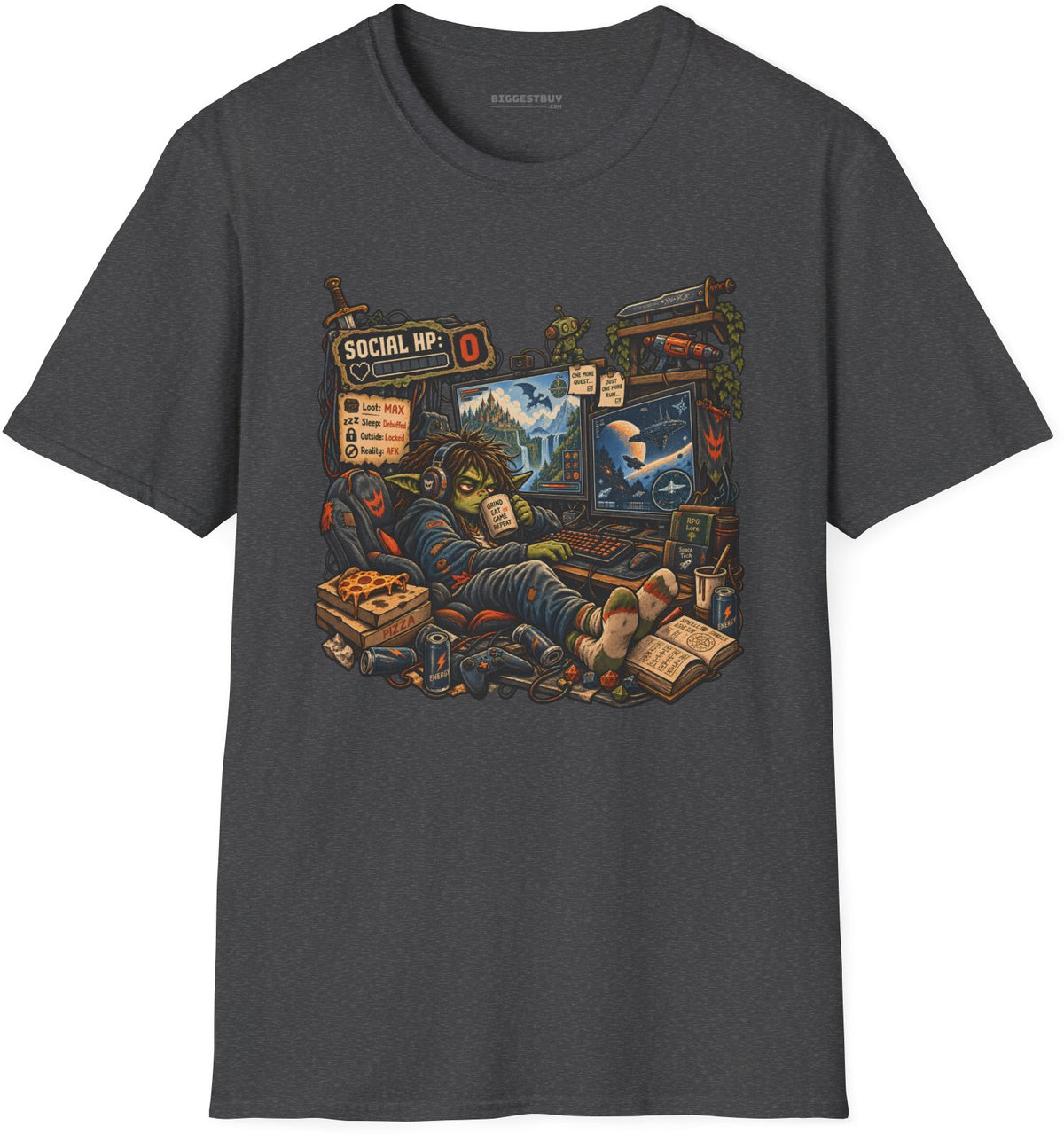 Social Zero - Softstyle T-Shirt in Dark Heather, front view