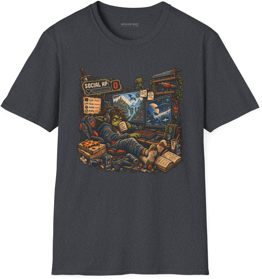 Social Zero - Softstyle T-Shirt in Dark Heather Grey, front view