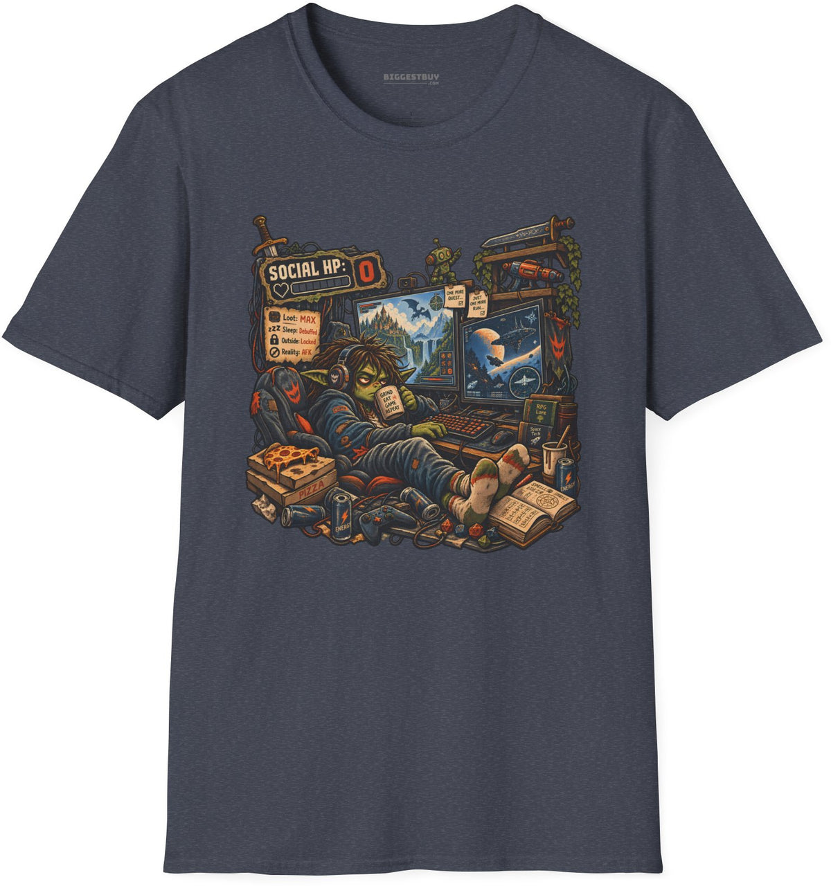 Social Zero - Softstyle T-Shirt in Heather Navy, front view