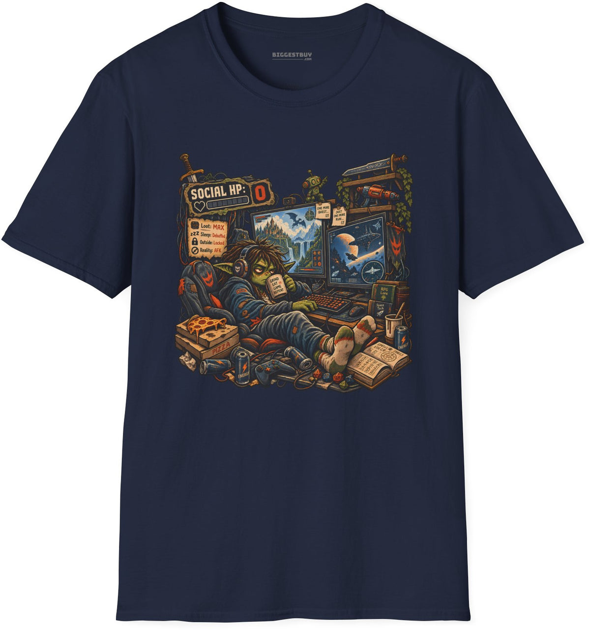 Social Zero - Softstyle T-Shirt in Navy, front view