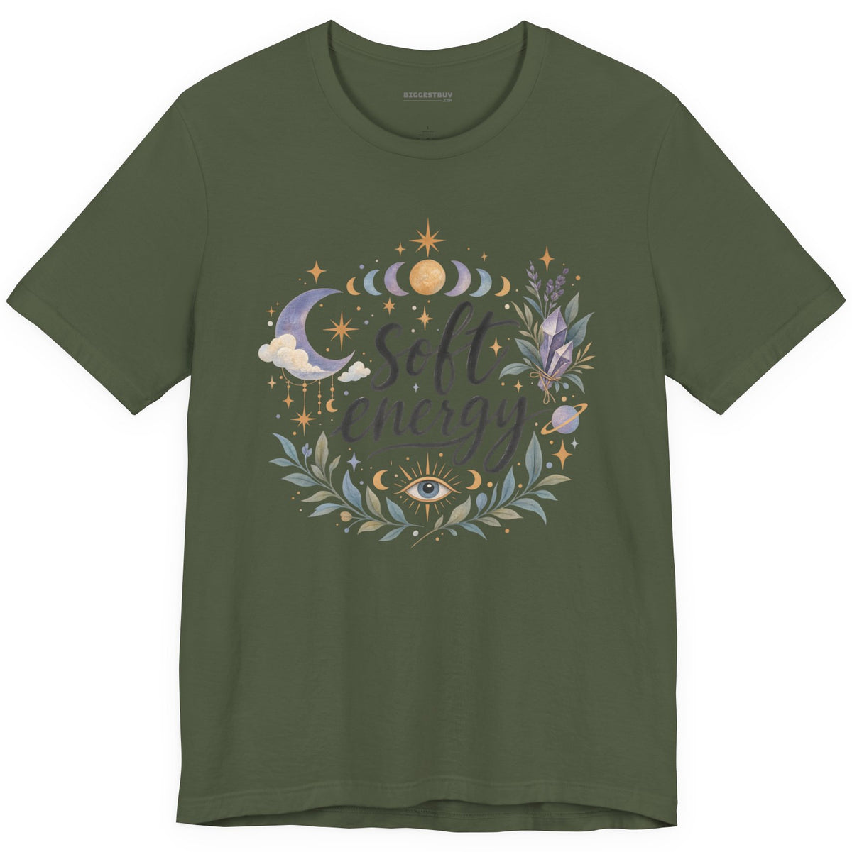 Softly Sparkling - Classic Jersey Tee in Military Green, front view