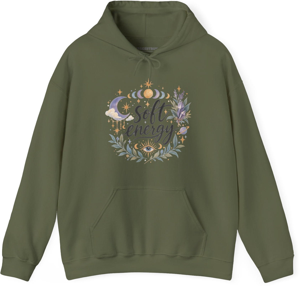 Softly Sparkling - Pullover Hoodie in Military Green, front view
