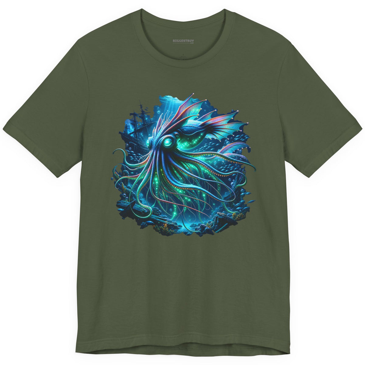 Squishy Octopus - Classic Jersey Tee in Military Green, front view