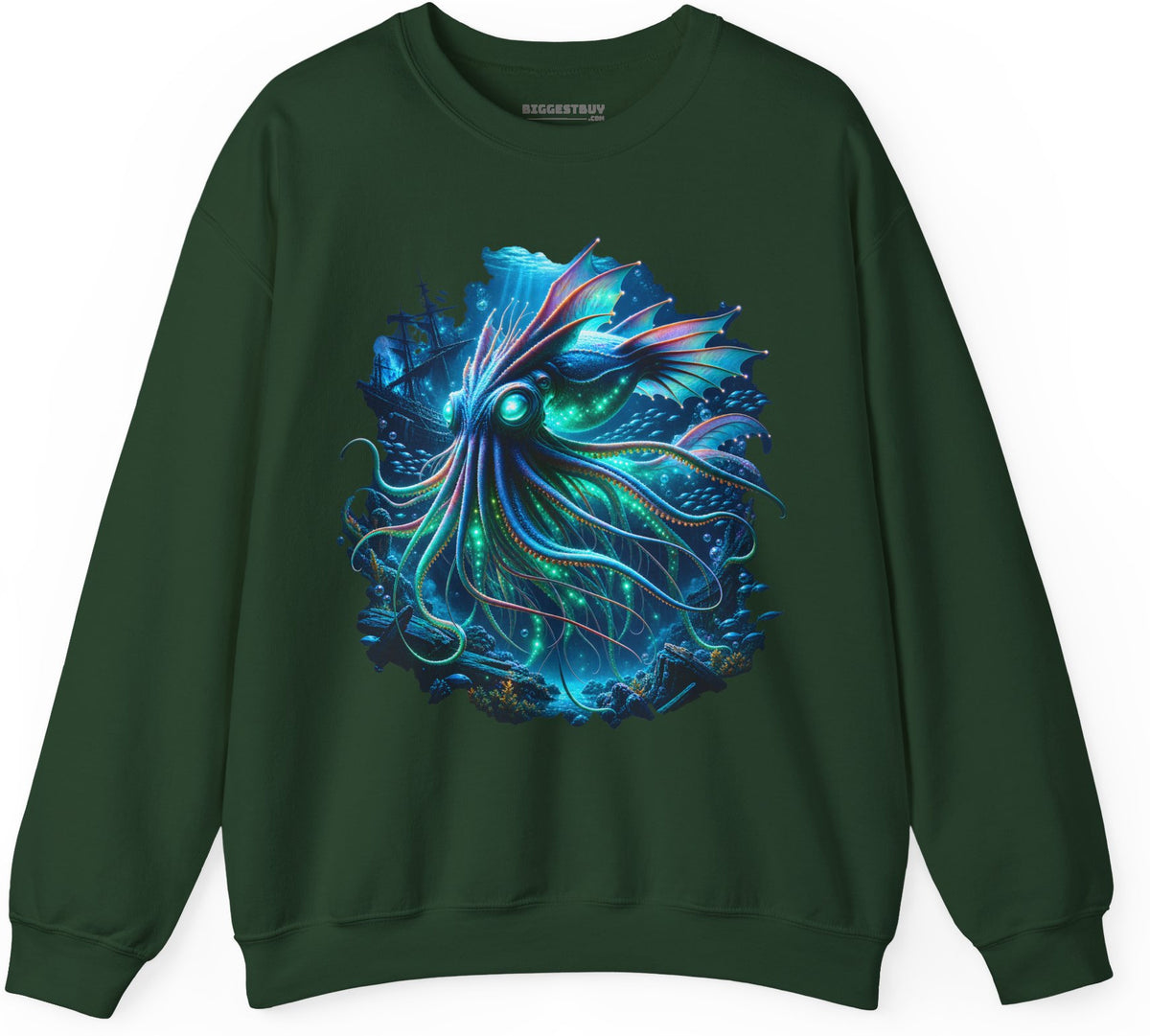 Squishy Octopus - Crewneck Sweatshirt in Forest Green, front view