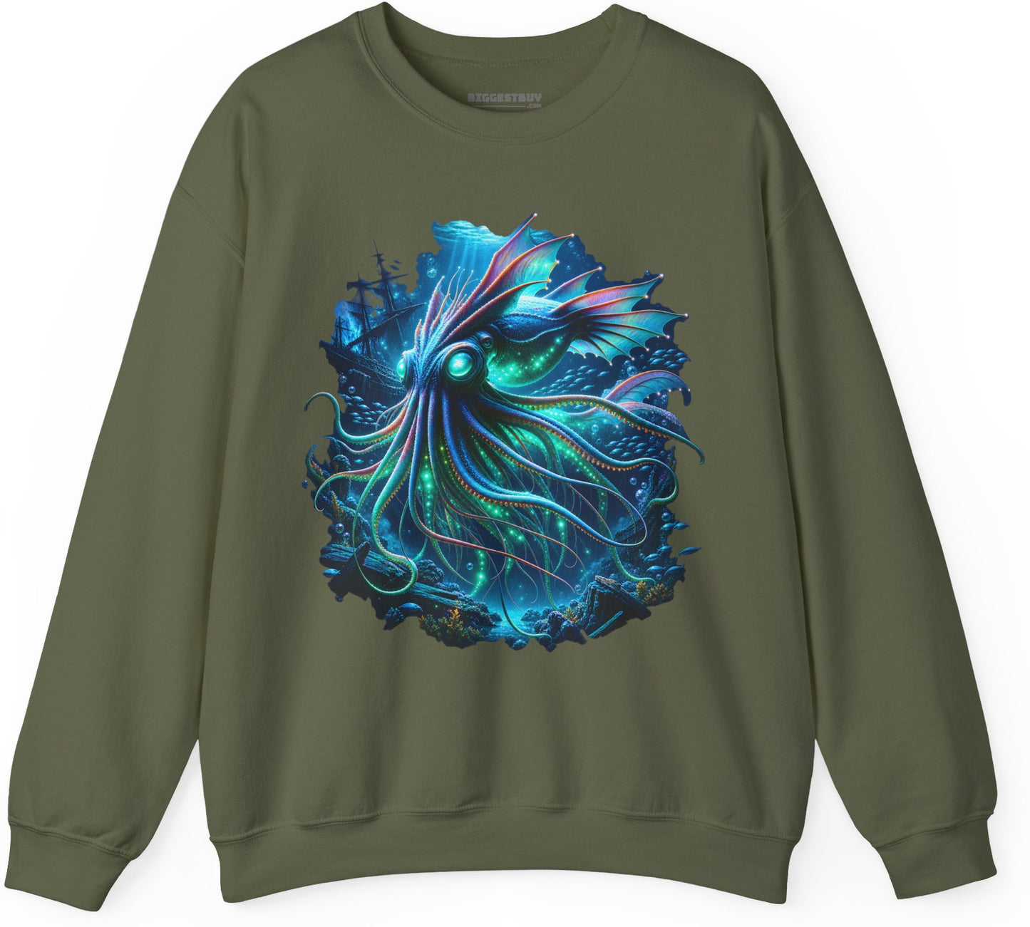 Squishy Octopus - Crewneck Sweatshirt in Military Green, front view