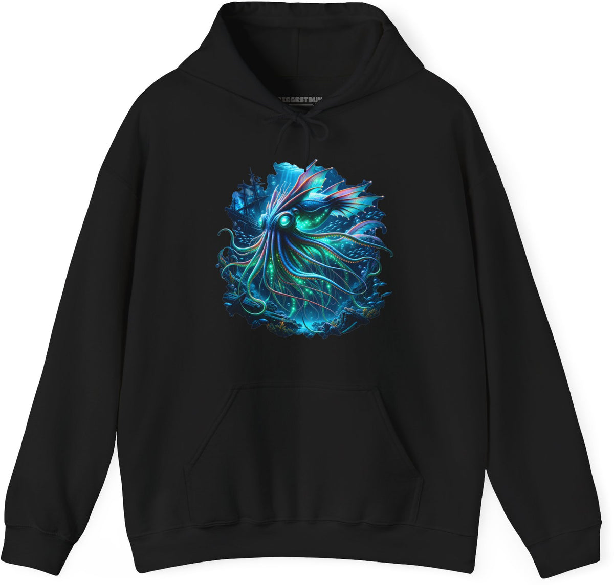 Squishy Octopus - Pullover Hoodie in Black, front view