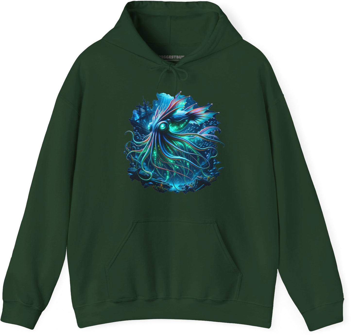 Squishy Octopus - Pullover Hoodie in Forest Green, front view