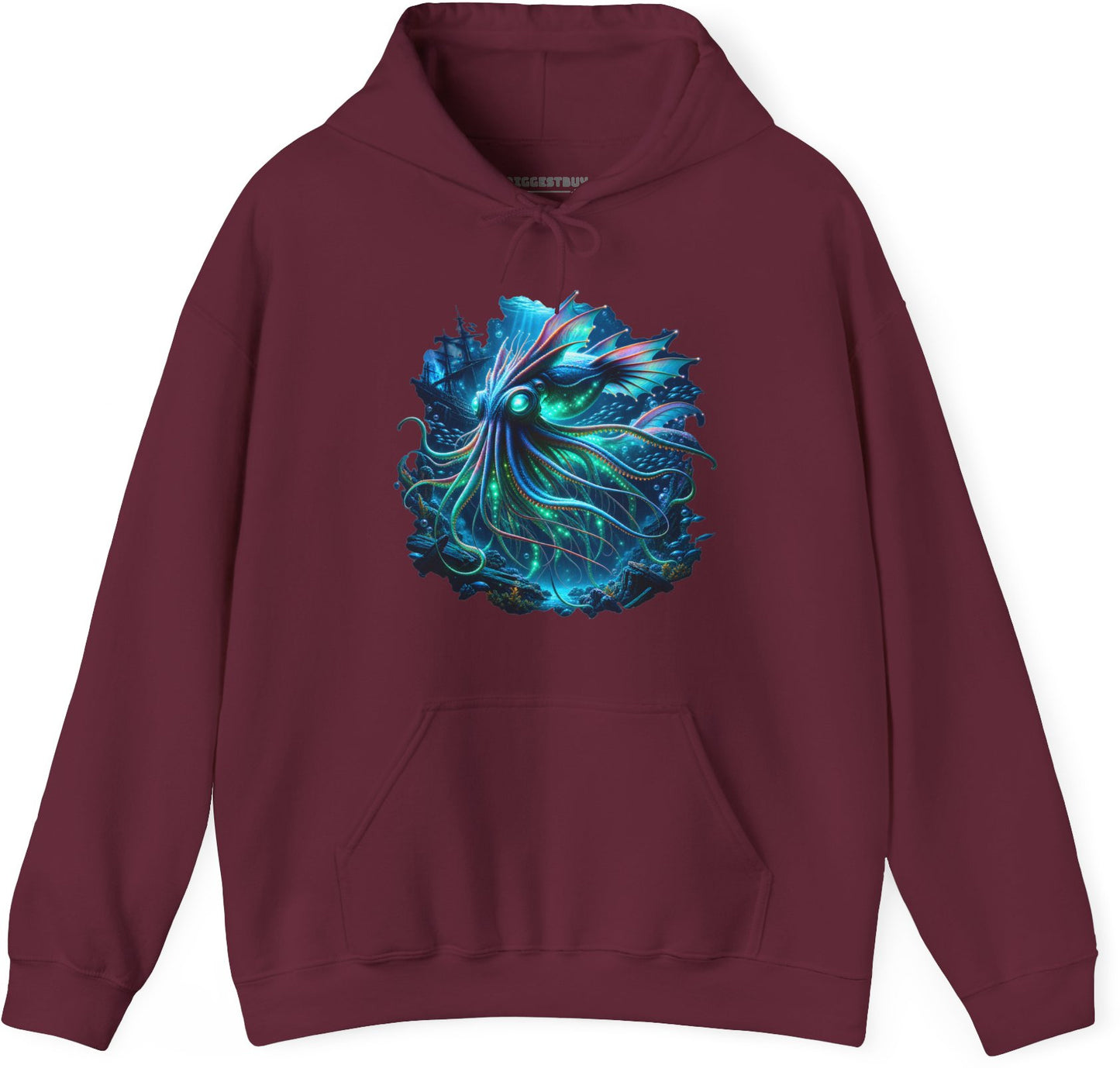 Squishy Octopus - Pullover Hoodie in Maroon, front view