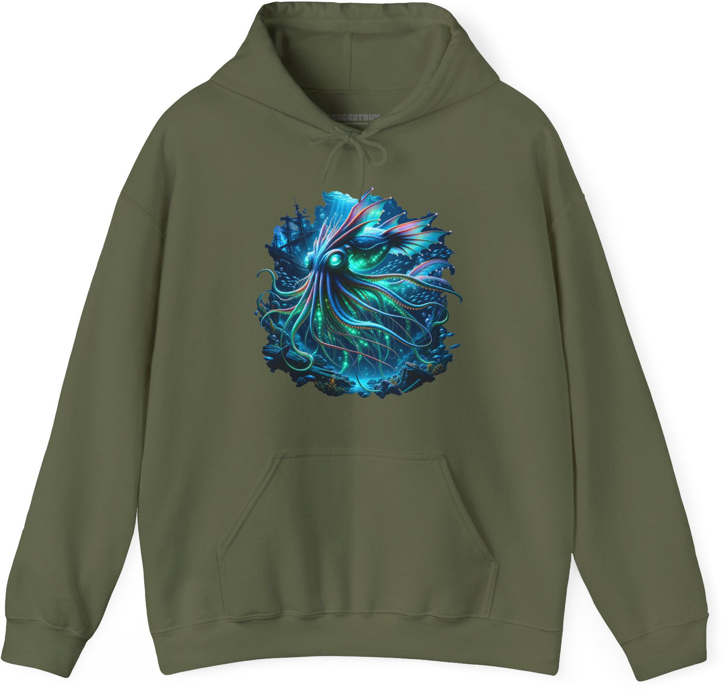 Squishy Octopus - Pullover Hoodie in Military Green, front view