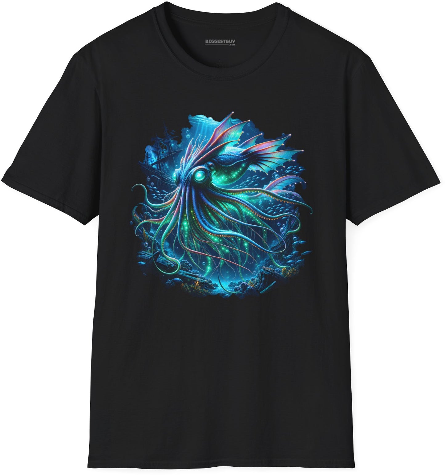 Squishy Octopus - Softstyle T-Shirt in Black, front view