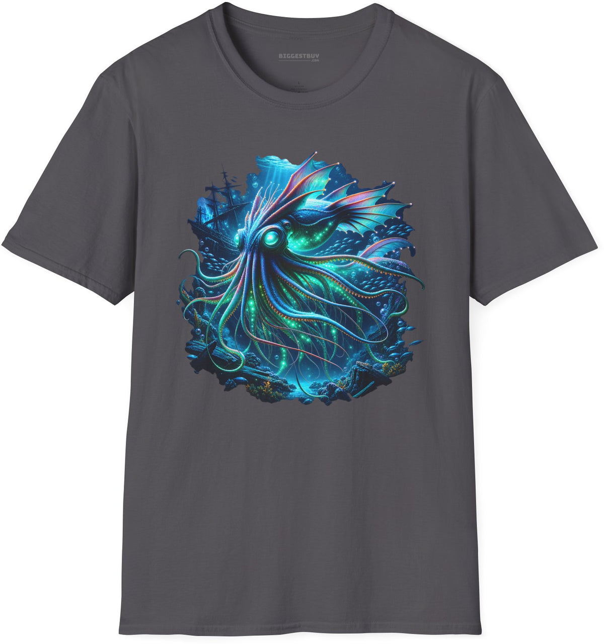 Squishy Octopus - Softstyle T-Shirt in Charcoal, front view