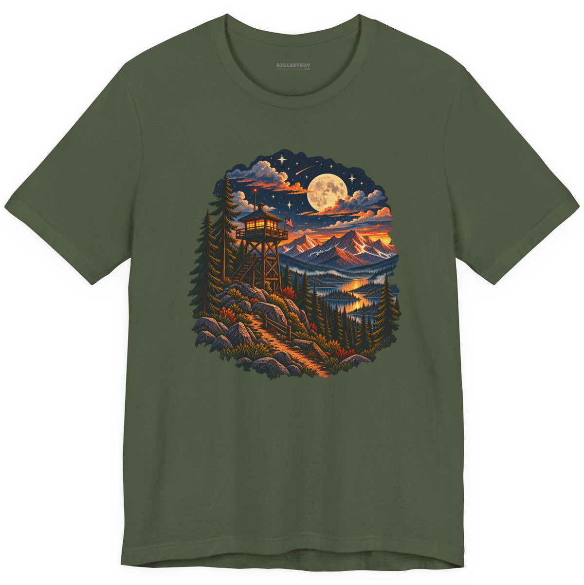 Star-Crossed Summit - Classic Jersey Tee in Military Green, front view