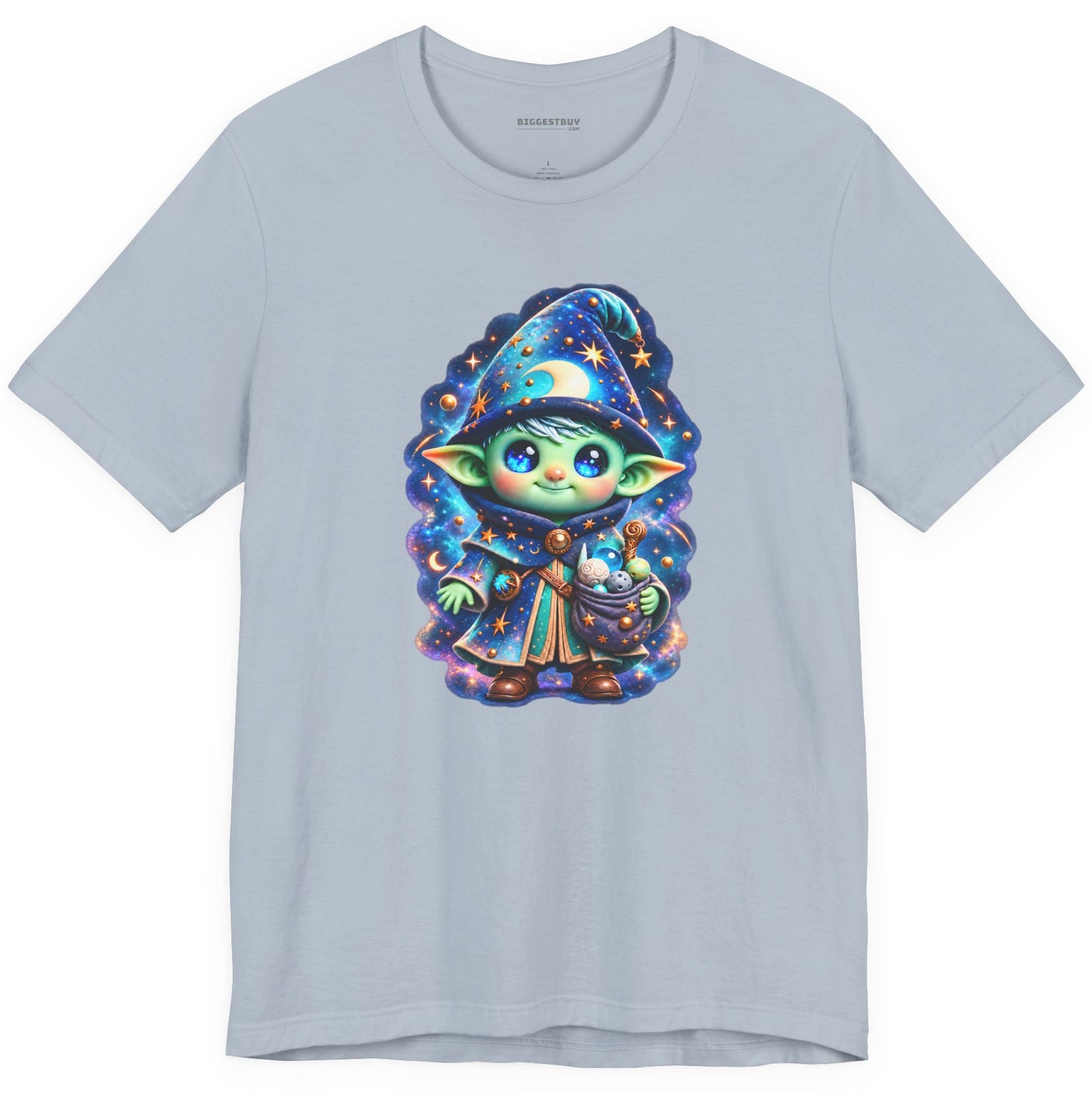 Starlit Sorcerer - Classic Jersey Tee in Light Blue, front view