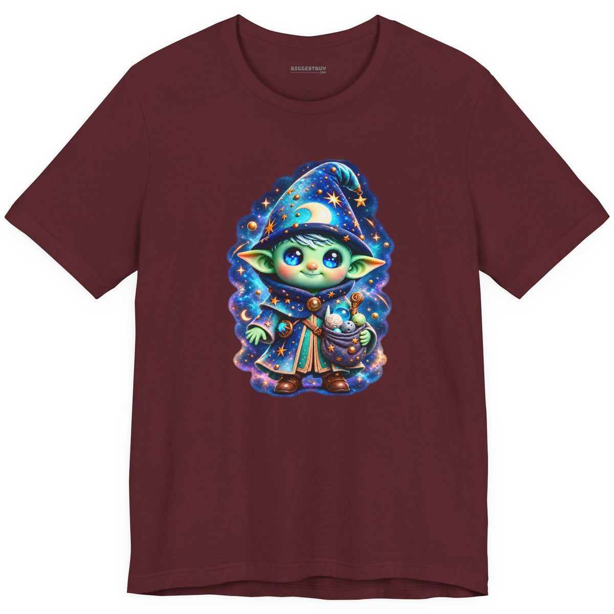 Starlit Sorcerer - Classic Jersey Tee in Maroon, front view