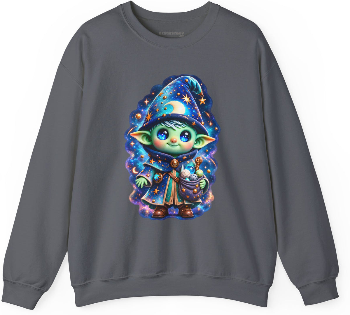 Starlit Sorcerer - Crewneck Sweatshirt in Charcoal, front view