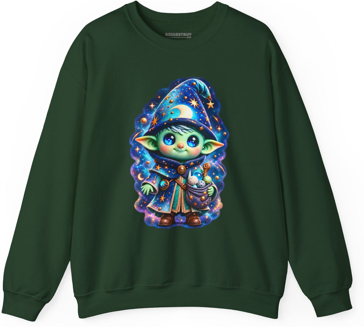 Starlit Sorcerer - Crewneck Sweatshirt in Forest Green, front view