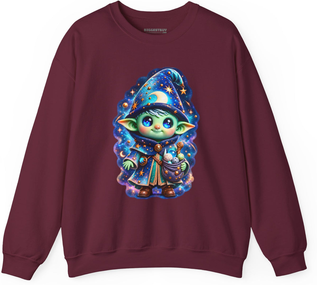 Starlit Sorcerer - Crewneck Sweatshirt in Maroon, front view