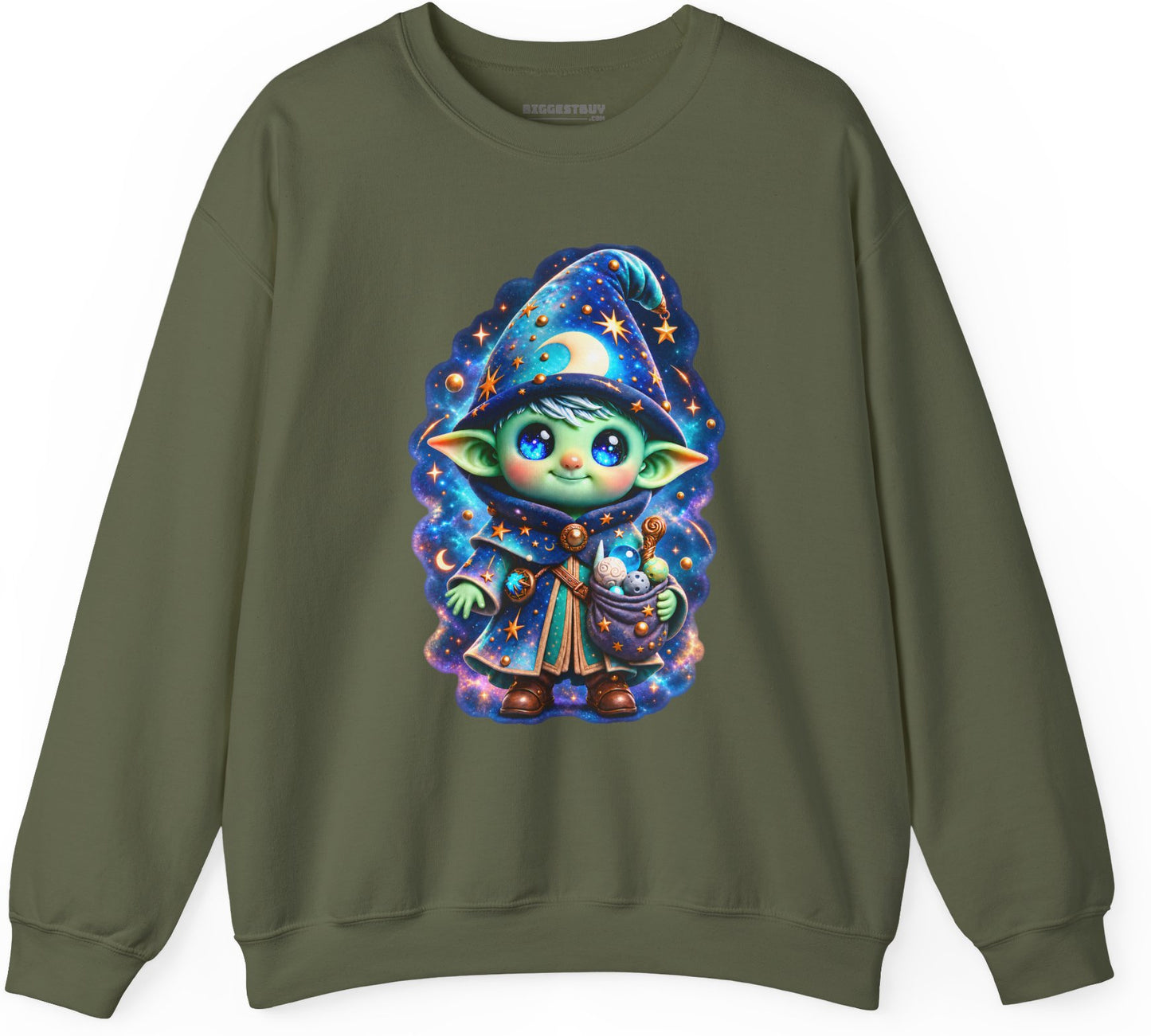 Starlit Sorcerer - Crewneck Sweatshirt in Military Green, front view