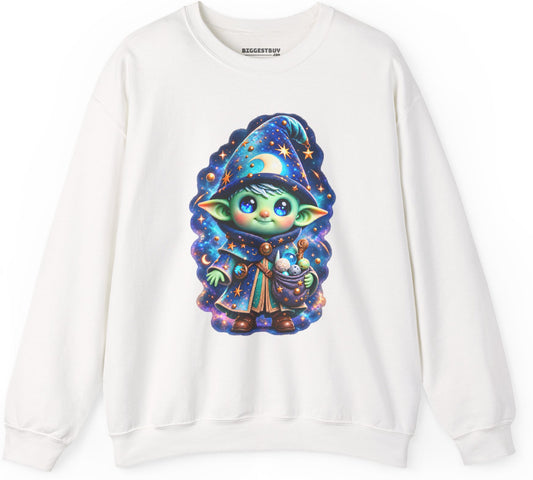 Starlit Sorcerer - Crewneck Sweatshirt in White, front view