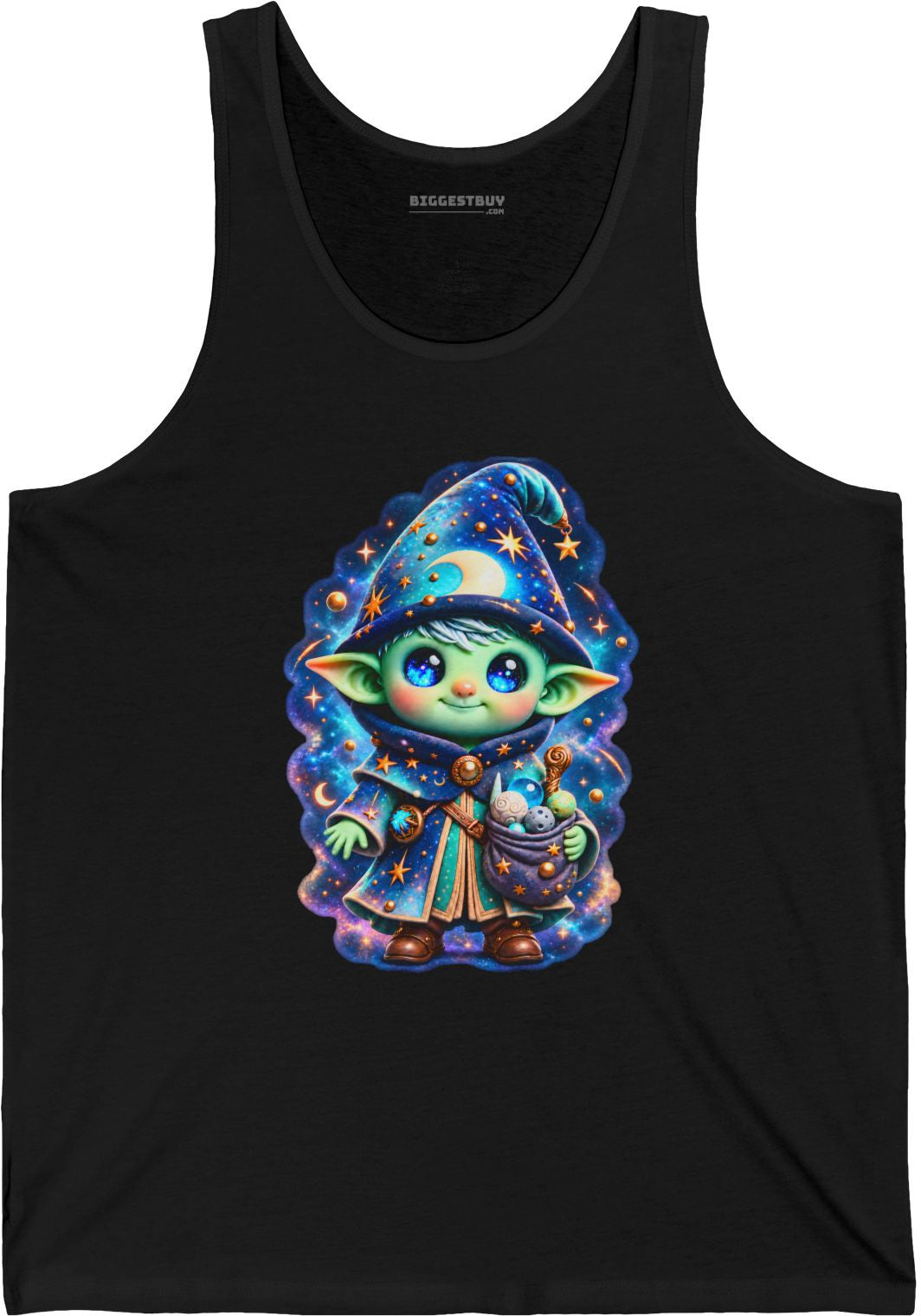 Starlit Sorcerer - Jersey Tank Top in Black, front view