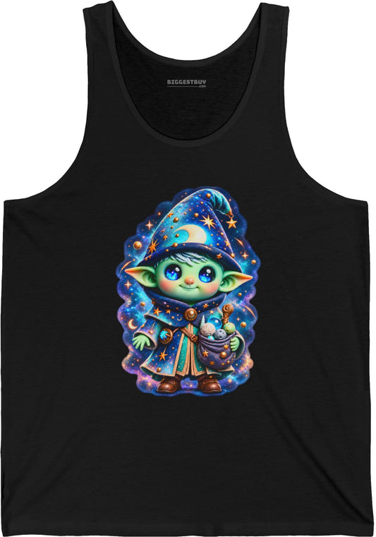 Starlit Sorcerer - Jersey Tank Top in Black, front view