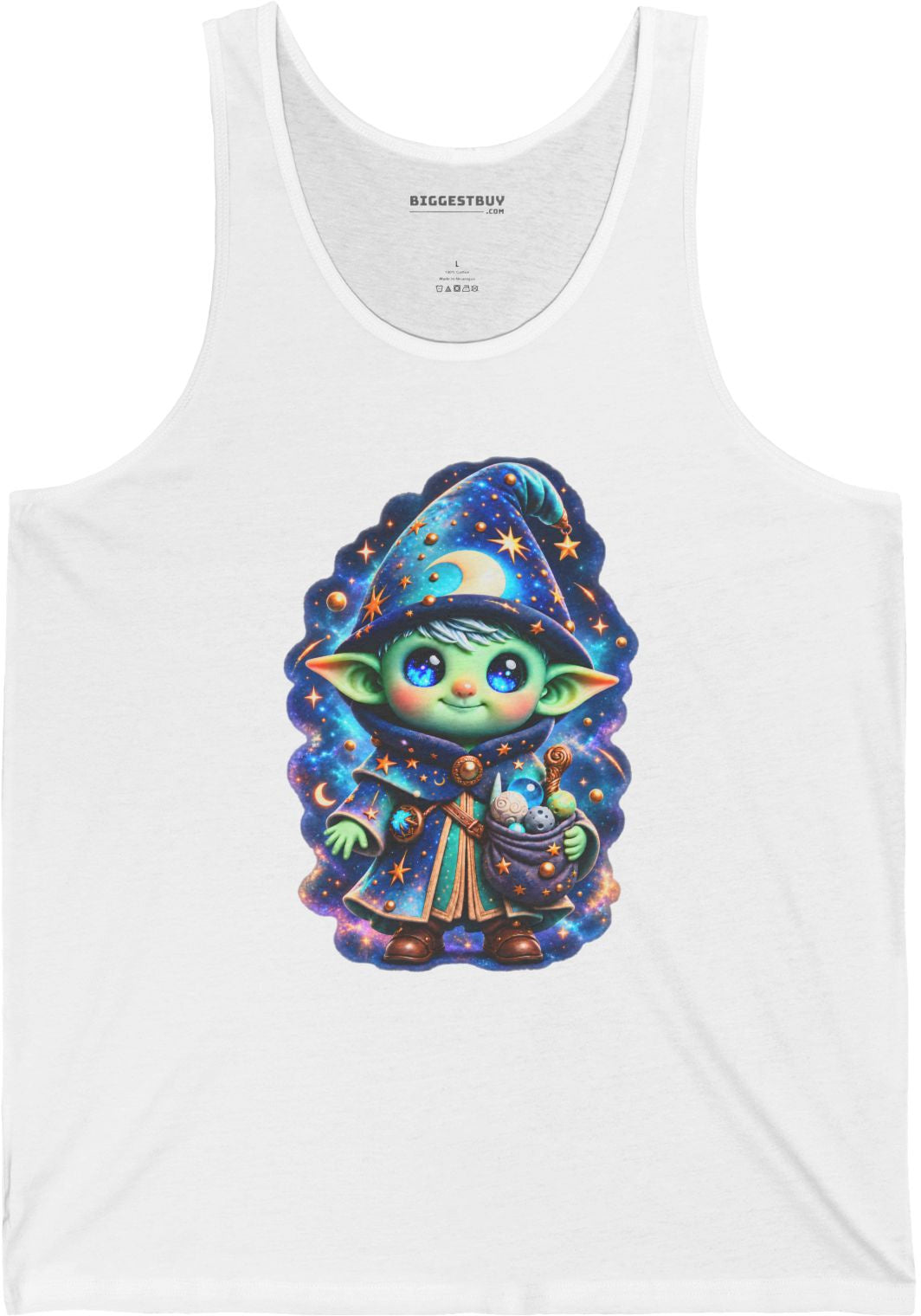 Starlit Sorcerer - Jersey Tank Top in White, front view