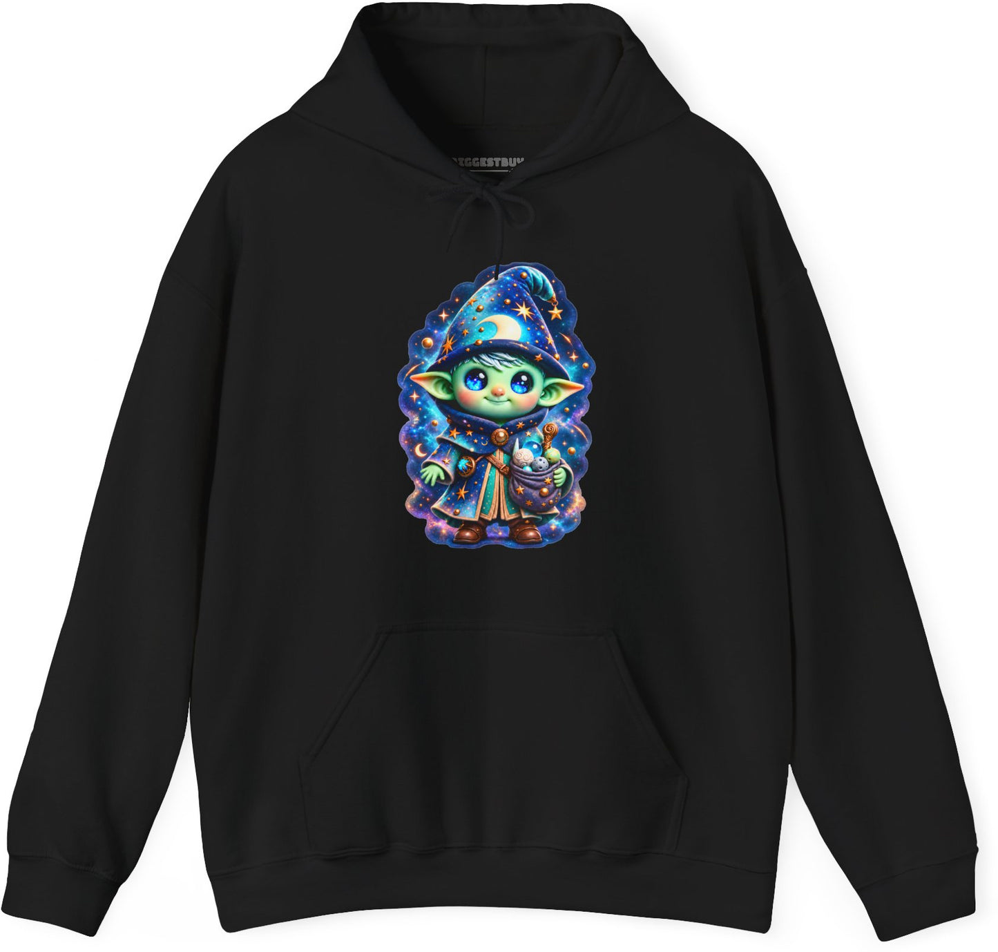 Starlit Sorcerer - Pullover Hoodie in Black, front view