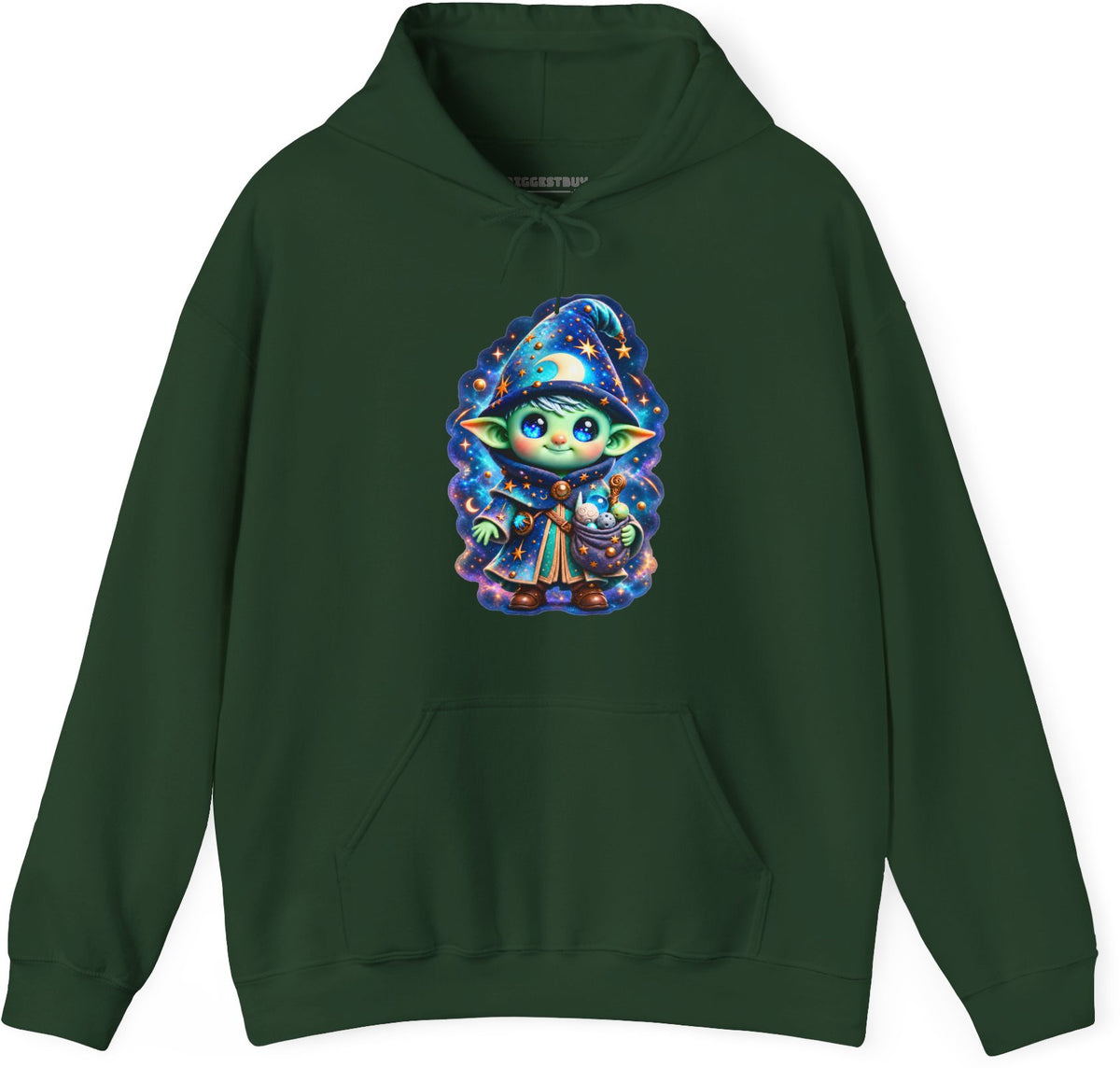 Starlit Sorcerer - Pullover Hoodie in Forest Green, front view