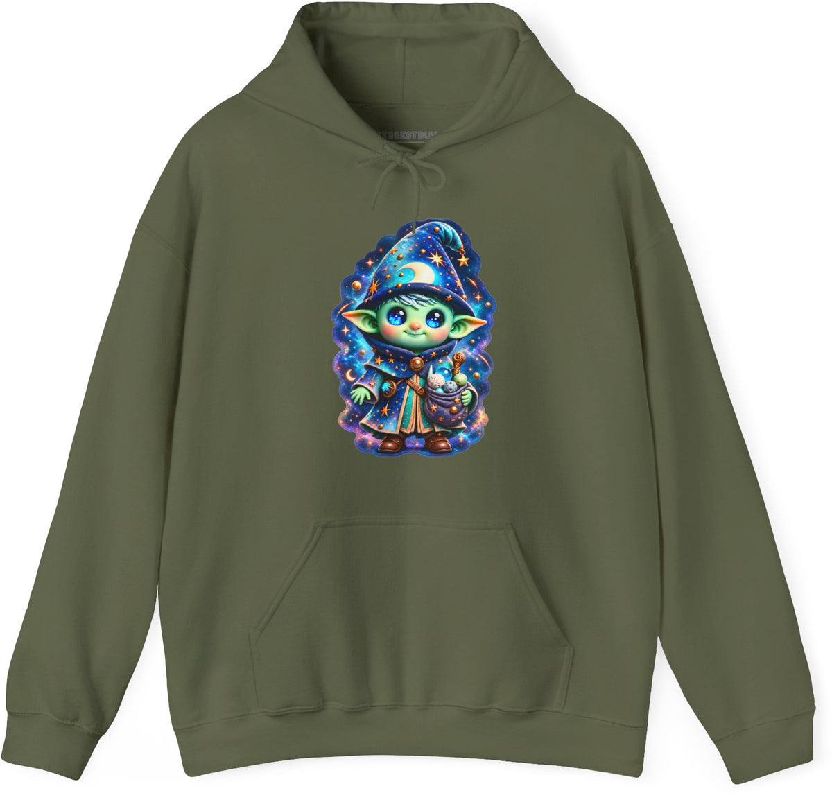 Starlit Sorcerer - Pullover Hoodie in Military Green, front view