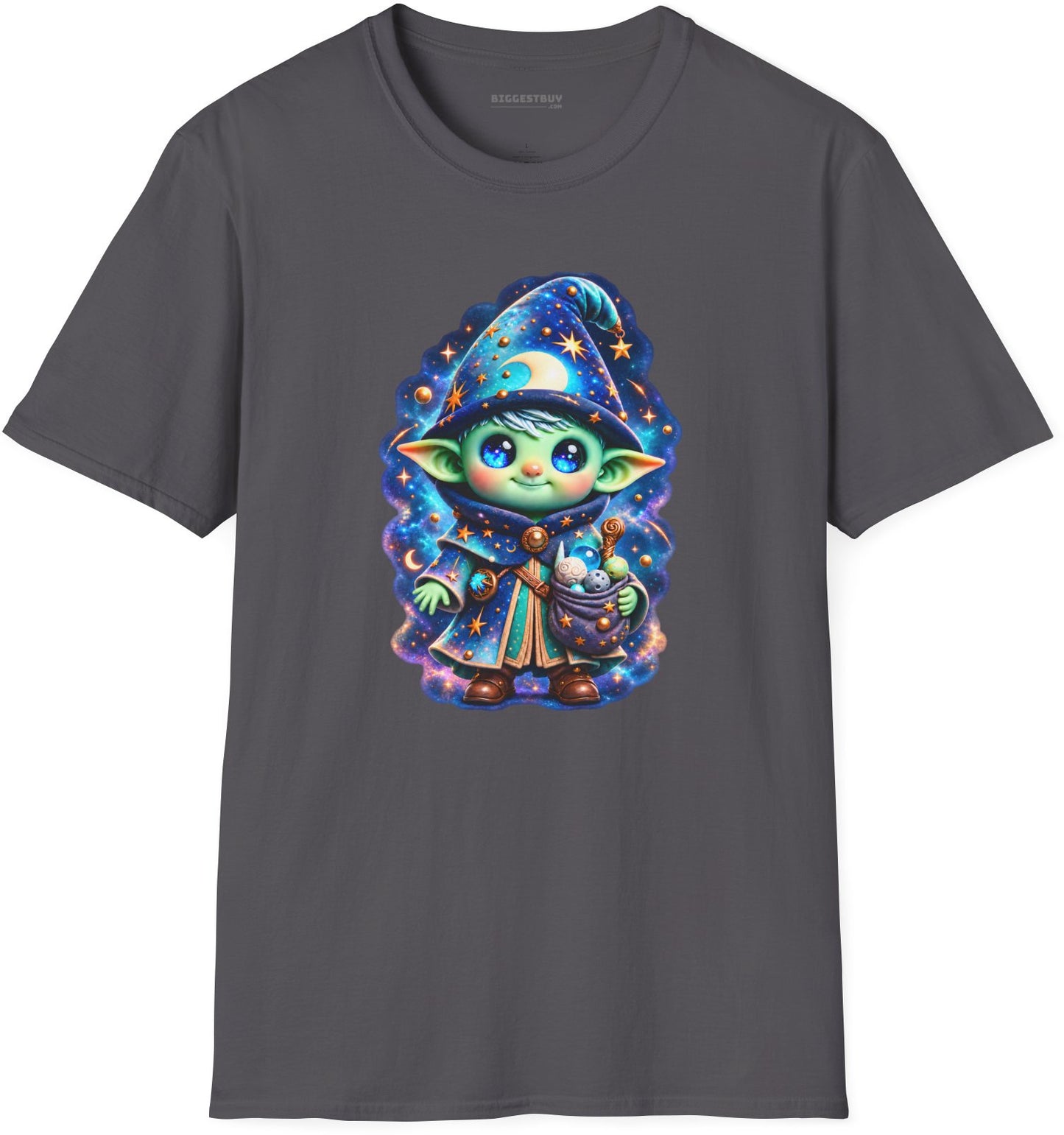Starlit Sorcerer - Softstyle T-Shirt in Charcoal, front view