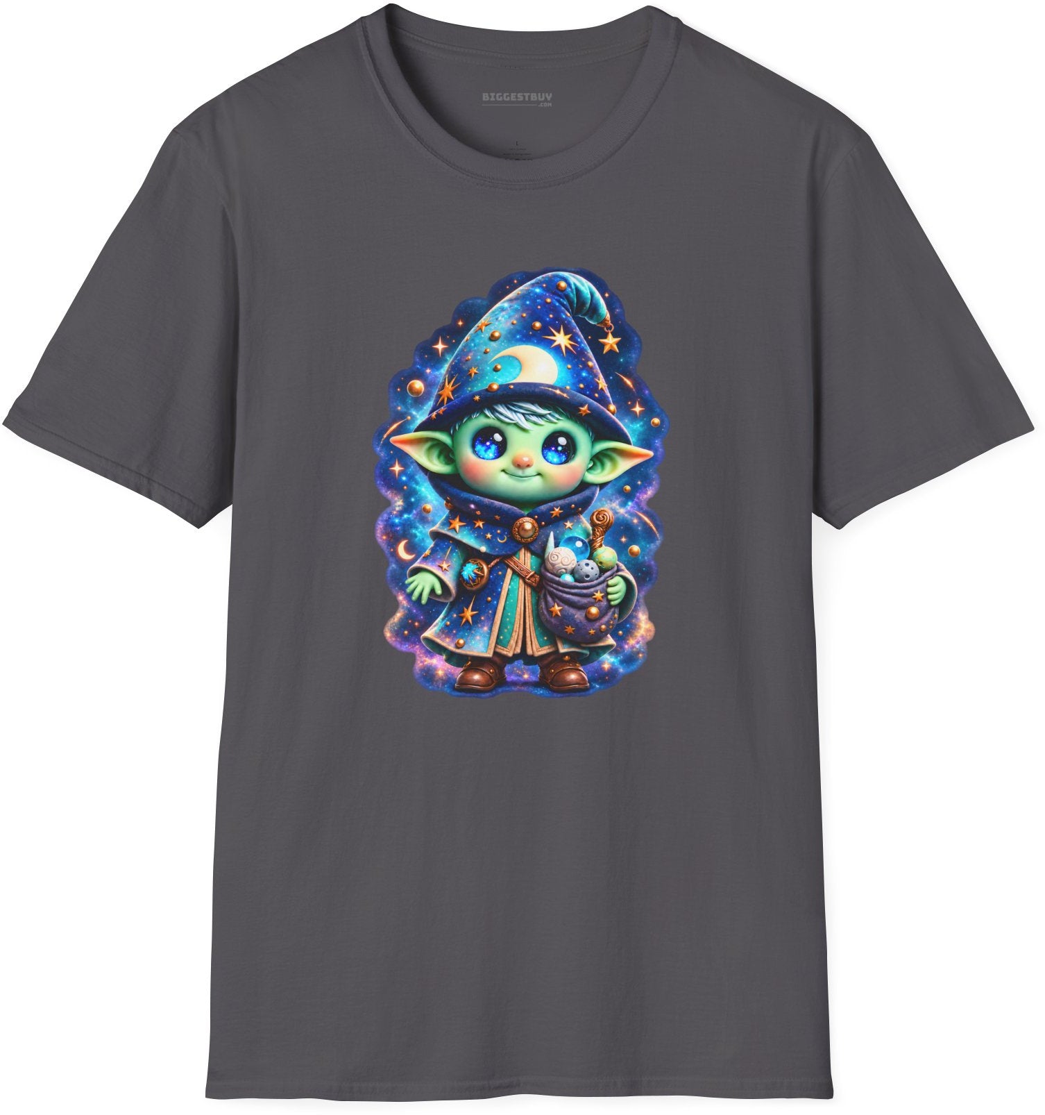 Starlit Sorcerer - Softstyle T-Shirt in Charcoal, front view