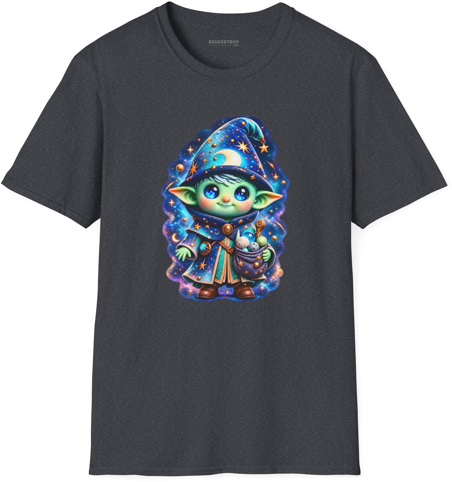 Starlit Sorcerer - Softstyle T-Shirt in Dark Heather Grey, front view