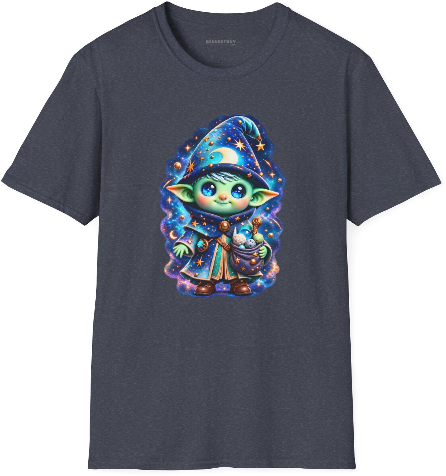 Starlit Sorcerer - Softstyle T-Shirt in Heather Navy, front view