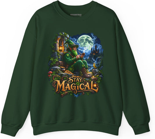 Stay Magical - Crewneck Sweatshirt in Forest Green, front view