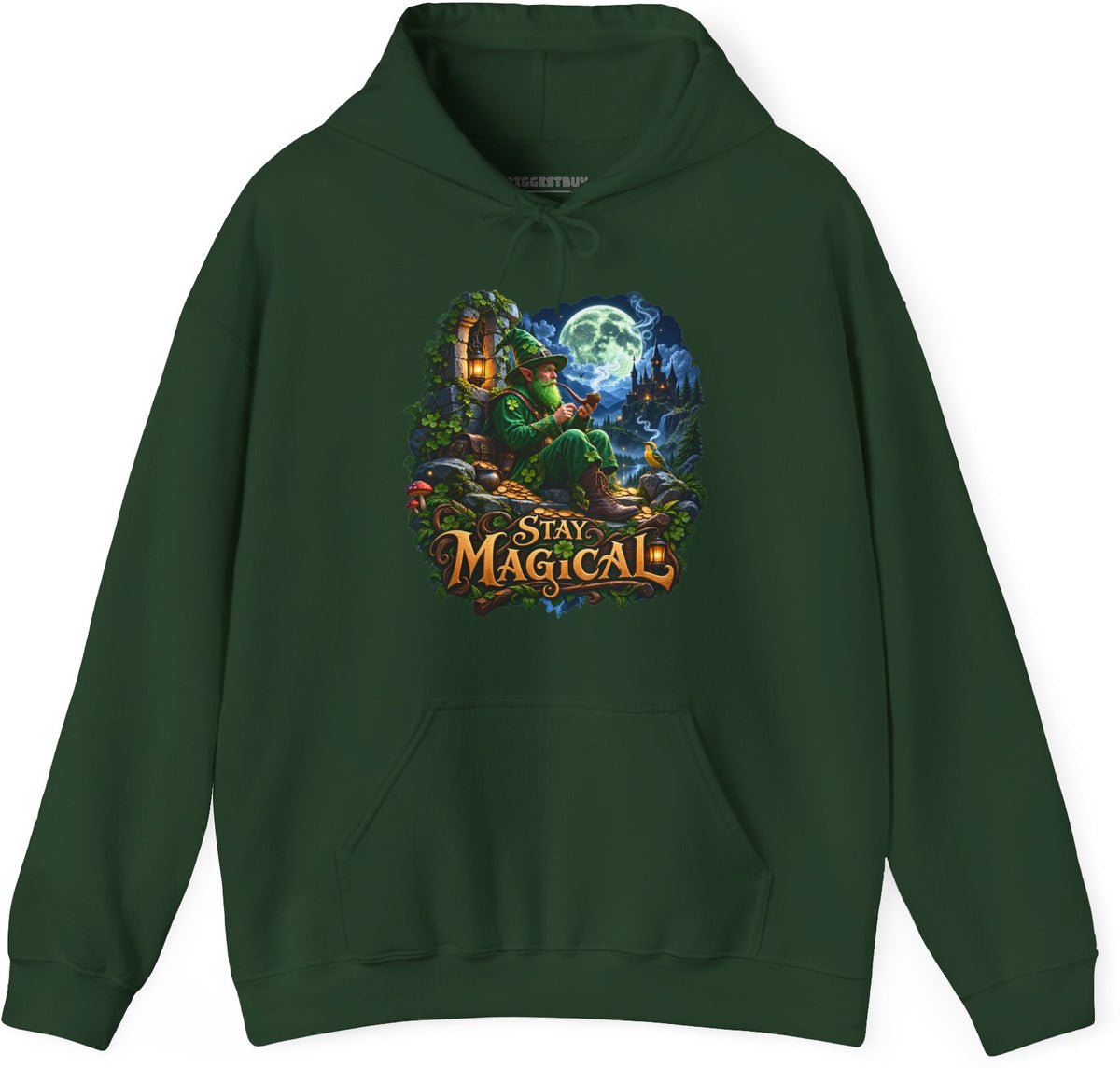 Stay Magical - Pullover Hoodie in Forest Green, front view