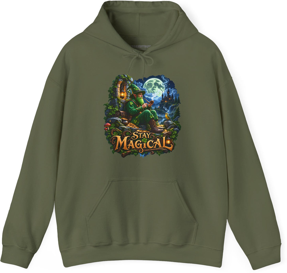 Stay Magical - Pullover Hoodie in Military Green, front view