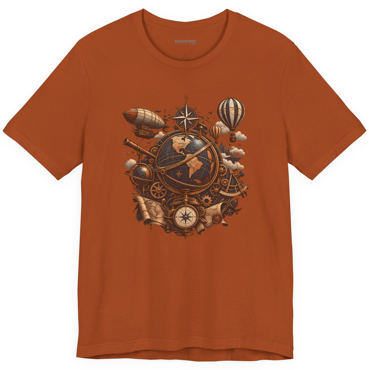 Steampunk Globe - Classic Jersey Tee in Autumn, front view