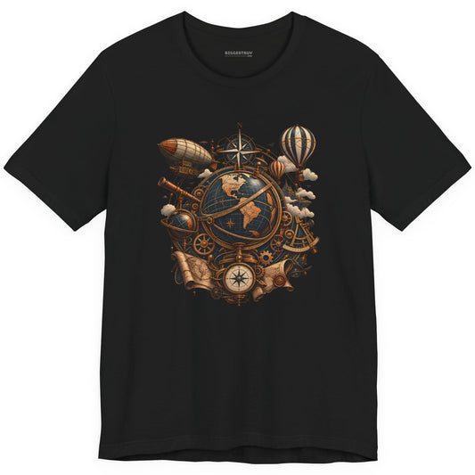 Steampunk Globe - Classic Jersey Tee in Black, front view
