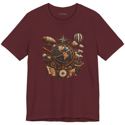Steampunk Globe - Classic Jersey Tee in Maroon, front view