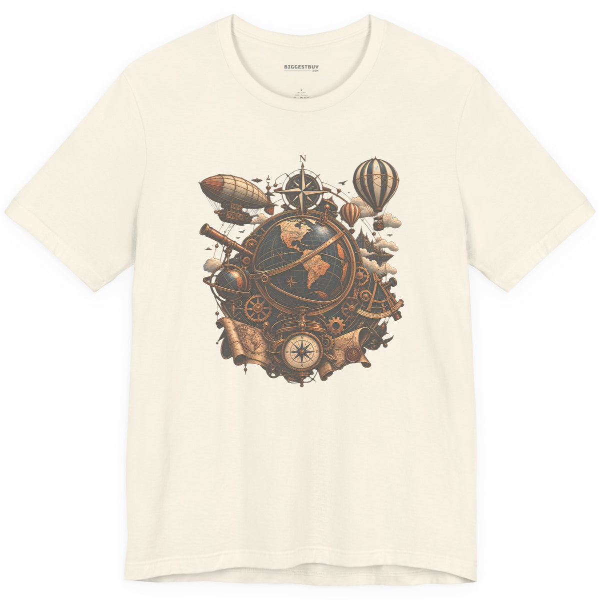 Steampunk Globe - Classic Jersey Tee in Natural, front view