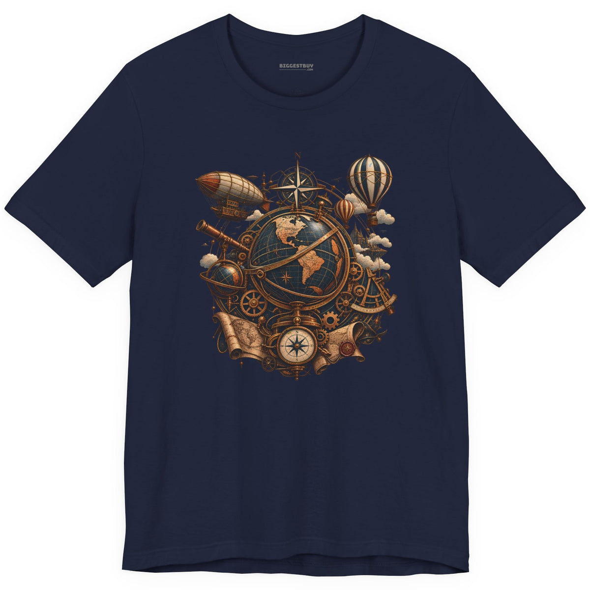 Steampunk Globe - Classic Jersey Tee in Navy, front view