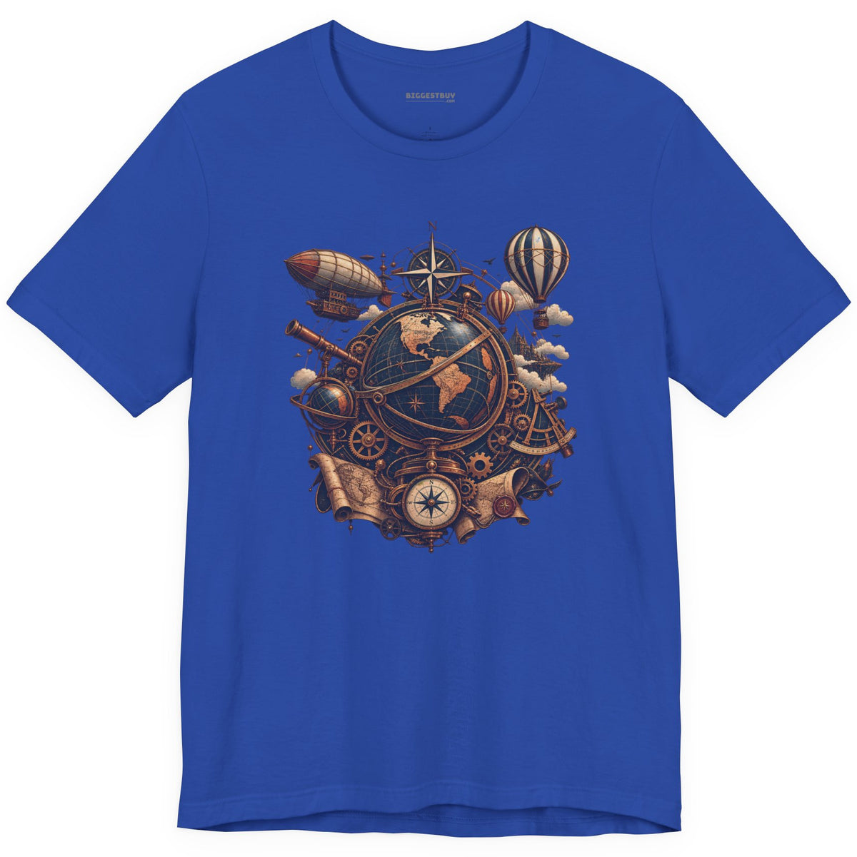 Steampunk Globe - Classic Jersey Tee in True Royal, front view