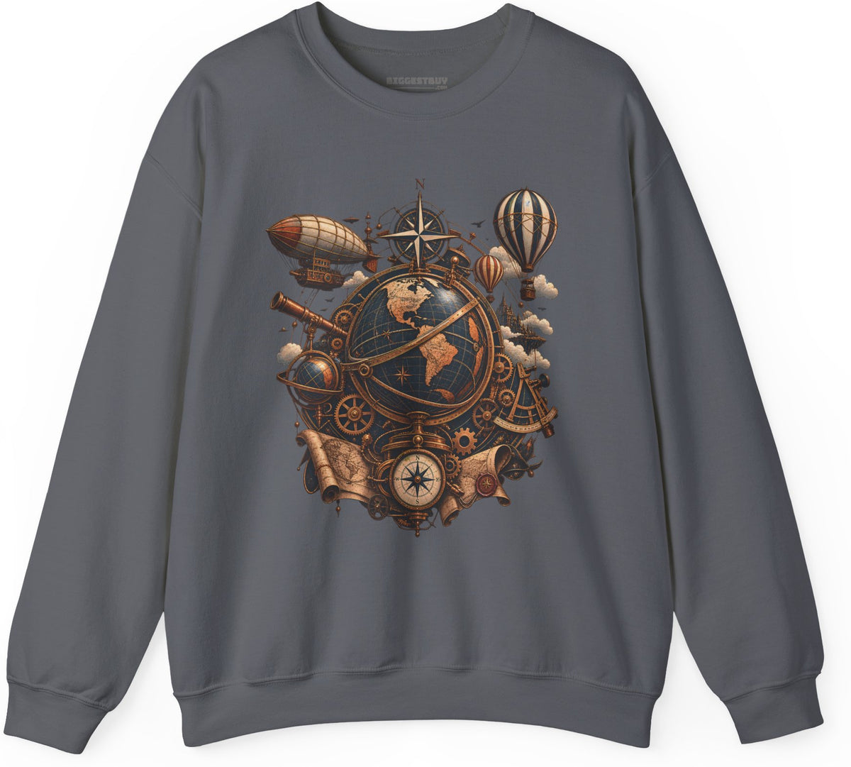 Steampunk Globe - Crewneck Sweatshirt in Charcoal, front view