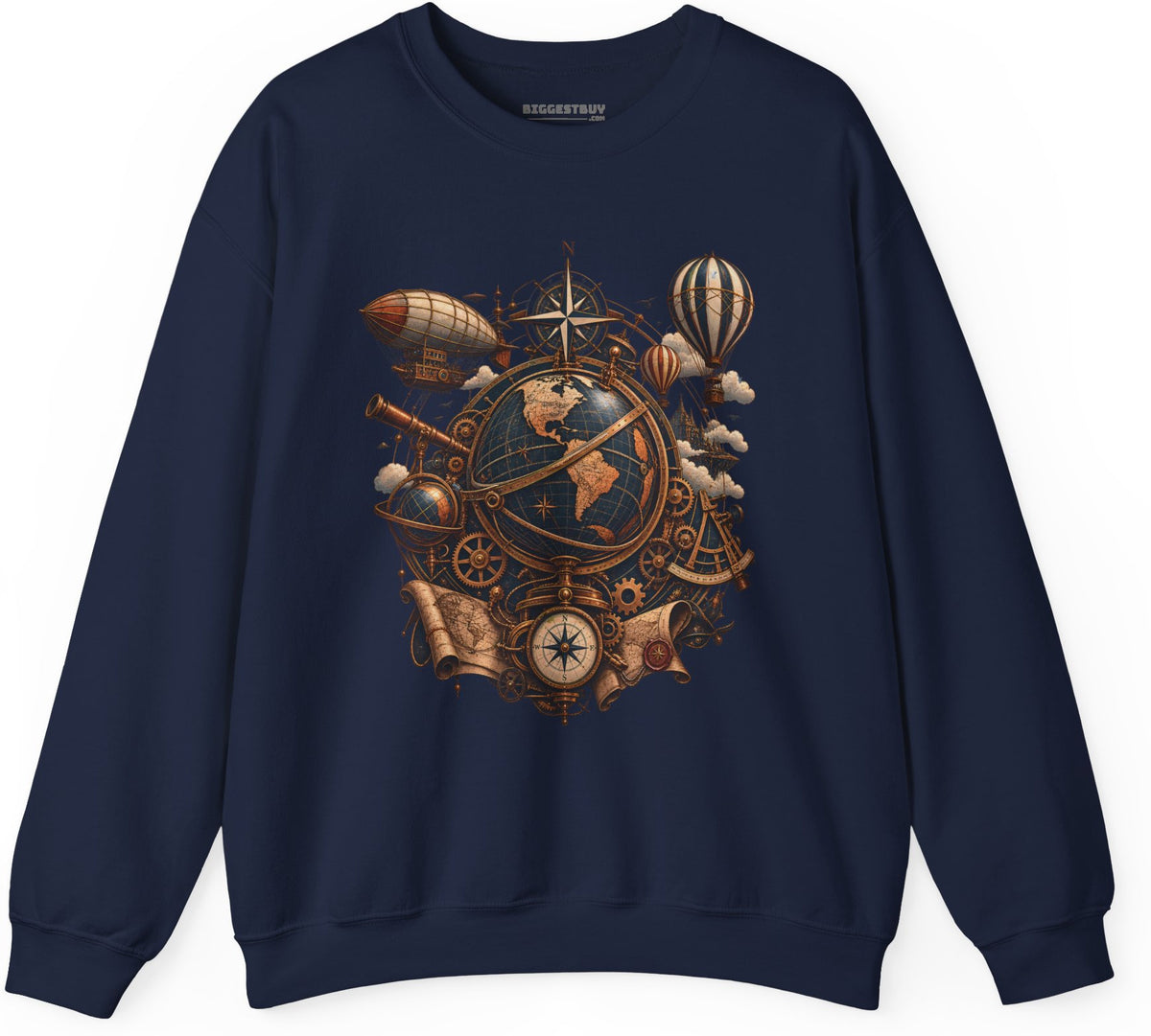 Steampunk Globe - Crewneck Sweatshirt in Navy, front view