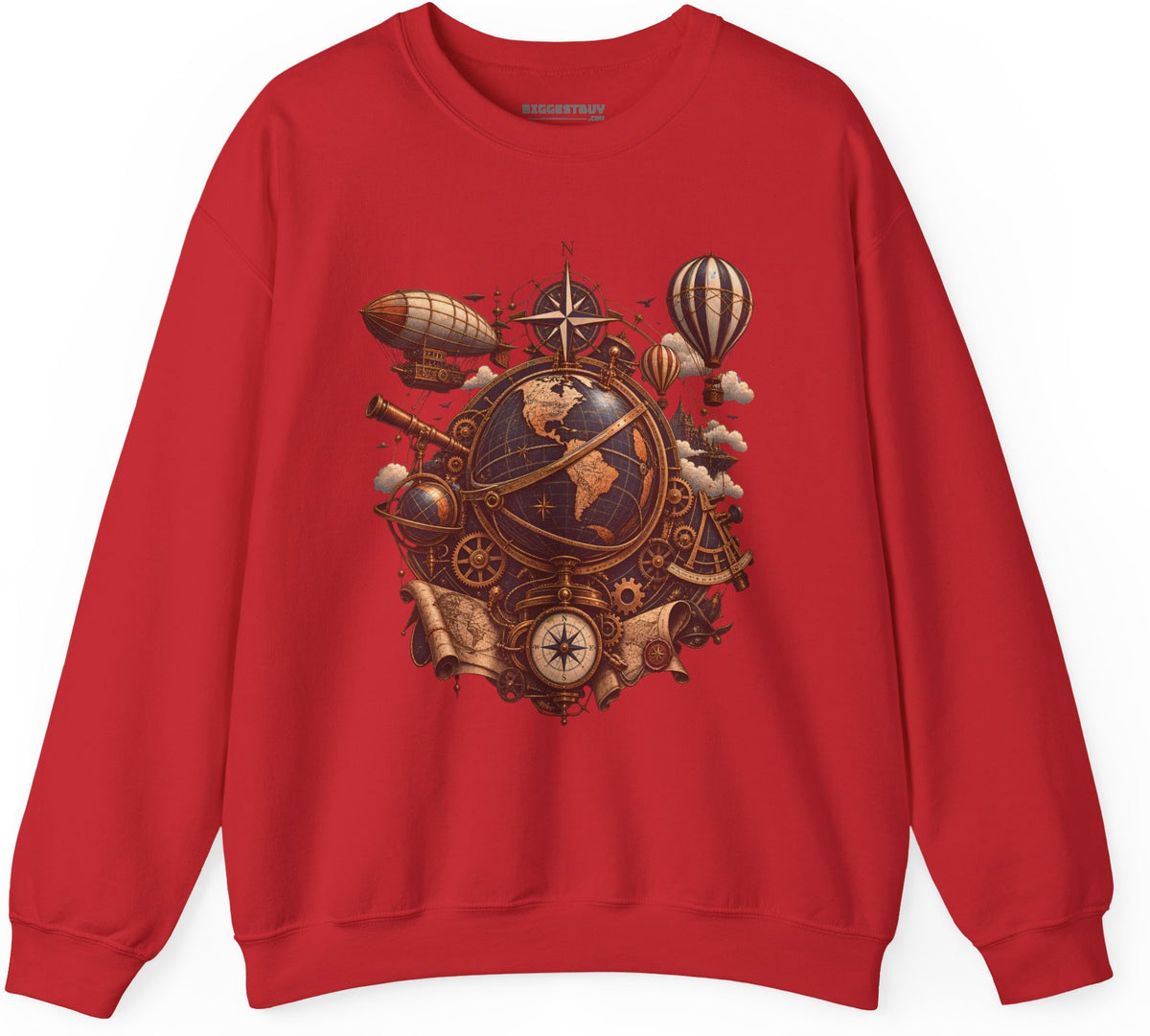 Steampunk Globe - Crewneck Sweatshirt in Red, front view