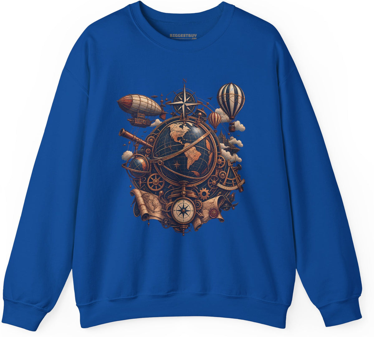 Steampunk Globe - Crewneck Sweatshirt in Royal, front view